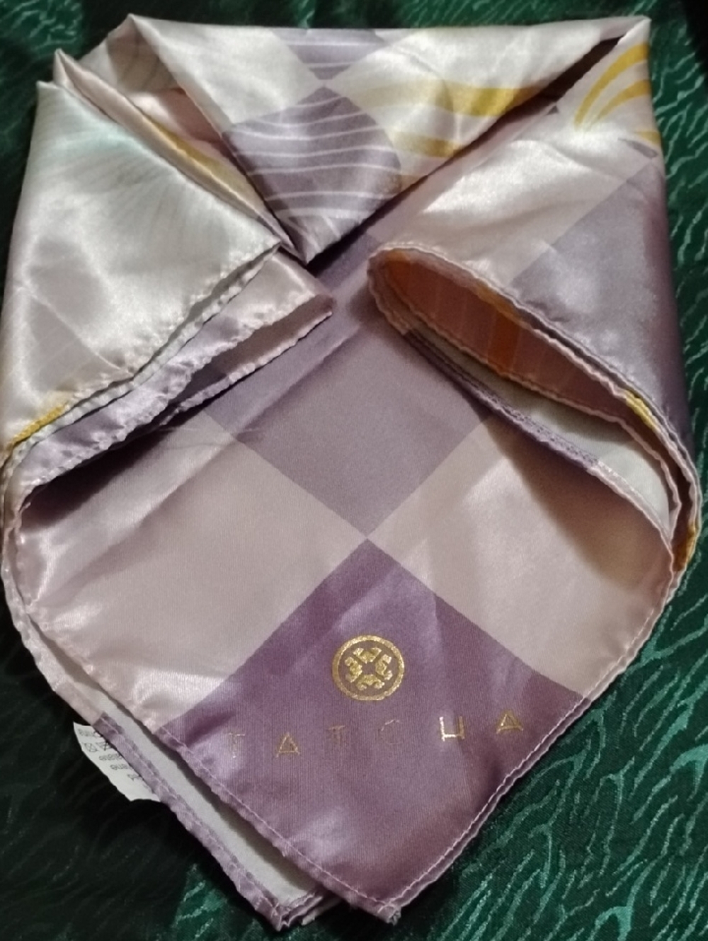Tatcha Lavender and Gold Satin Scarf